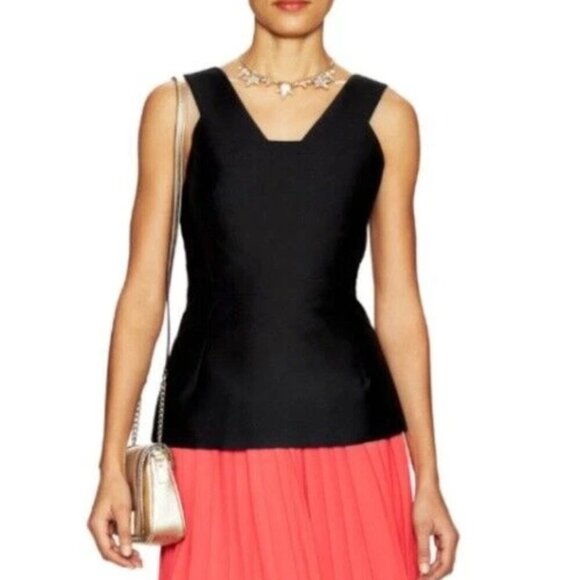 Kate Spade Peplum Top Black Womens 2 Bow Back Sleeveless tunic Modern Fitted - Picture 5 of 5